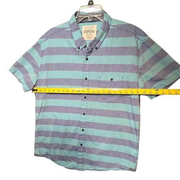 Aeropostale Shirt Mens XL Striped Button Up Short Sleeve Casual - Picture 4 of 11